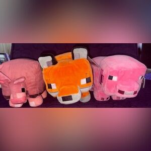 Minecraft Plush Toy Set - Pig, Fox, and armadillo.